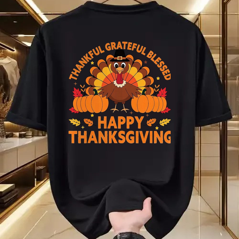Best Thanksgiving Family Shirt , Funny Thanksgiving UnisexT-Shirt/Hoodie/Sweatshirt HLT00 - Thankful Grateful Blessed Turkey, Happy Thanksgiving T-Shirt, Men, Black, 3X-Large