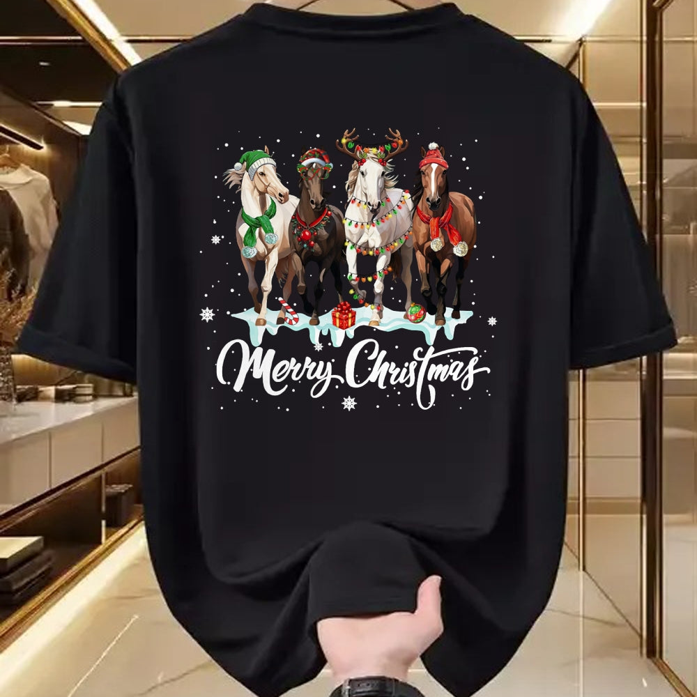 Best Horse Lover Shirt , Funny Horse UnisexT-Shirt/Hoodie/Sweatshirt HLT00 - Merry Christmas Horse Lover Santa Hat Xmas Holiday Snow Long Sleeve T-Shirt