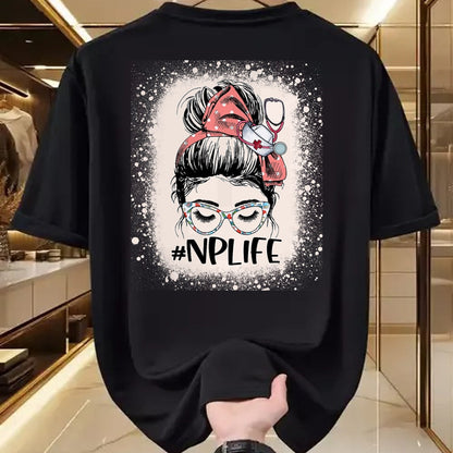 Funny Nurse Shirt, Nurse Unisex T-Shirt/Hoodie/Sweatshirt HLT00 - Nurse practitioner Funny NP Life Women Messy Bun Nurse T-Shirt (1)