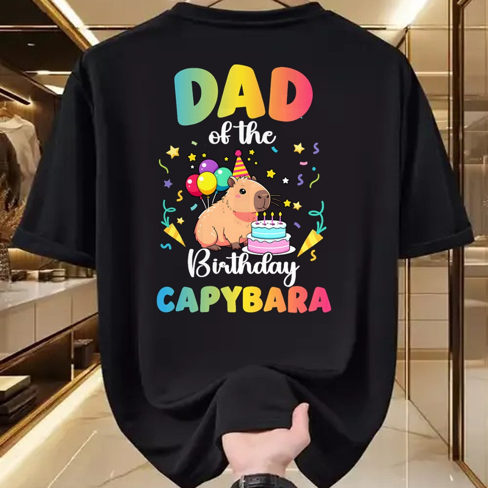 Cute Capybara Shirt, Funny Capybara Unisex T-Shirt/Hoodie/Sweatshirt HLT00 - Dad of The Birthday Girl Capybara Bday Party Family T-Shirt