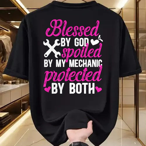 Best Wife Shirt, Wife and Husband Unisex T-Shirt/Hoodie/Sweatshirt HLT00 - Gift for wife T shirt, spoiled wife   Blessed By God Spoiled By My Mechanic Wife Of A Mechanic Pullo