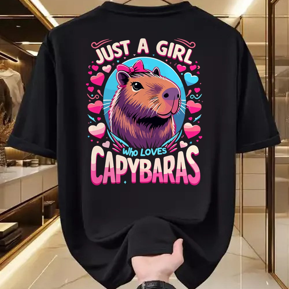 Cute Capybara Shirt, Funny Capybara Unisex T-Shirt/Hoodie/Sweatshirt HLT00 - Just a Girl who Loves Capybaras T-Shirt (2)