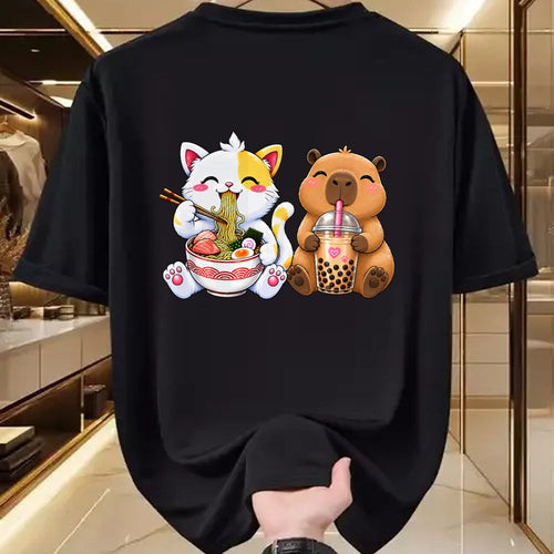 Cute Capybara Shirt, Funny Capybara Unisex T-Shirt/Hoodie/Sweatshirt HLT00 - Cute Cat Capybara Ramen Boba Kawaii Anime Noodle Bubble Tea T-Shirt