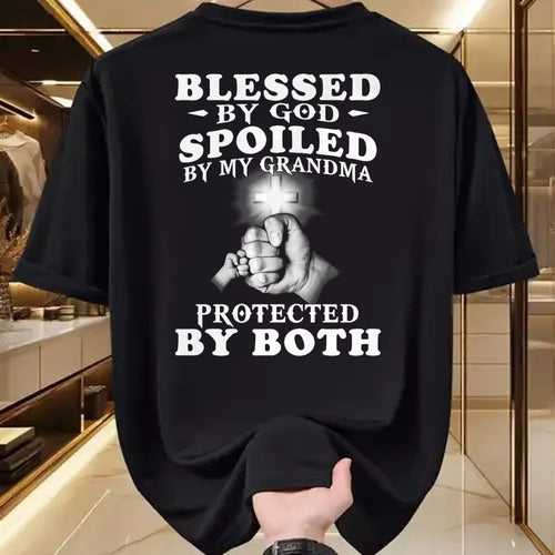 Best Wife Shirt, Wife and Husband Unisex T-Shirt/Hoodie/Sweatshirt HLT00 - Blessed by God spoiled by my grandma protected by both Premium T-Shirt (1)