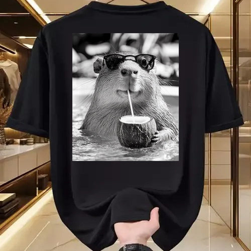 Cute Capybara Shirt, Funny Capybara Unisex T-Shirt/Hoodie/Sweatshirt HLT00 - Capybara Selfie with Sunglasses and Coconut Drink T-Shirt