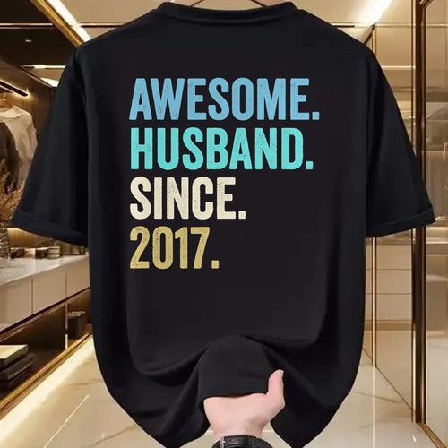 Best Wife Shirt, Wife and Husband Unisex T-Shirt/Hoodie/Sweatshirt HLT00 - Awesome Husband Since 2017 7th wedding anniversary 7 years T-Shirt (1)