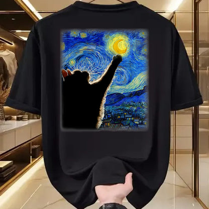 Best Thanksgiving Family Shirt , Funny Thanksgiving UnisexT-Shirt/Hoodie/Sweatshirt HLT00 - Starry Night Cat, Van Gogh Cat, Cat Lover, Cat Mom, Cat Dad T-Shirt, Black