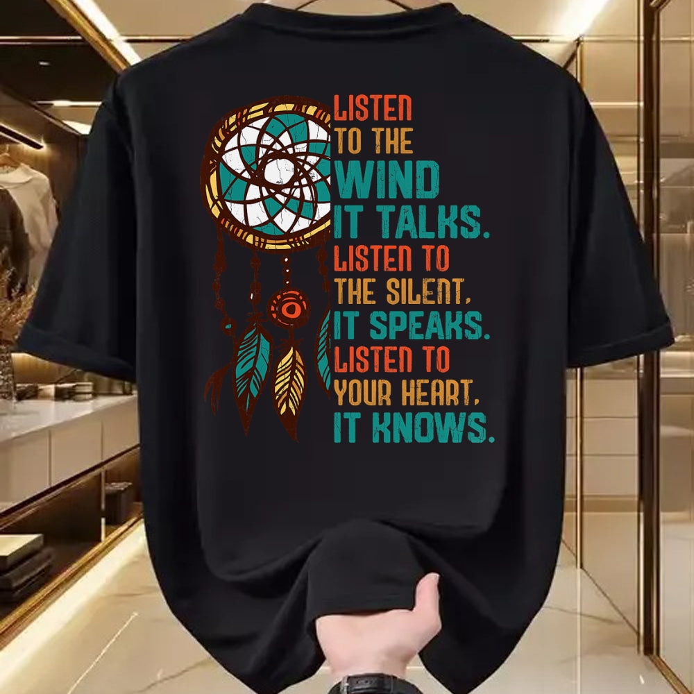 Native American T-Shirts, Vintage Native American Unisex T-Shirt/Hoodie/Sweatshirt HLT00 - Listen To The Wind It Talks Fun Native American Day Graphic