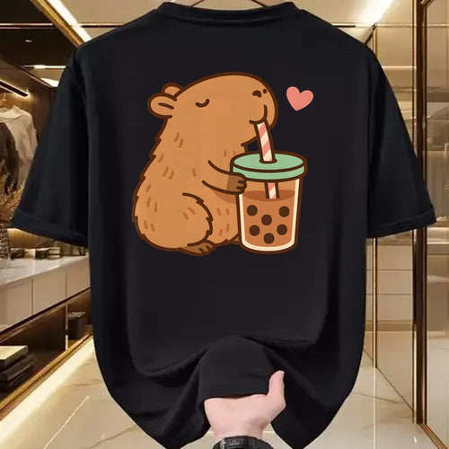Cute Capybara Shirt, Funny Capybara Unisex T-Shirt/Hoodie/Sweatshirt HLT00 - Cute Capybara Boba Kawaii Bubble Drink Girls Women Long Sleeve T-Shirt