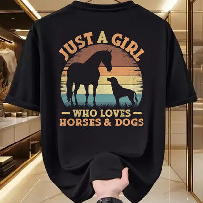 Dog Love Shirt, Dog Lover Gift T-Shirt/Hoodie/Sweatshirt HLT00 - Just A Girl Who Loves Horses and Dogs Women Girls T-Shirt
