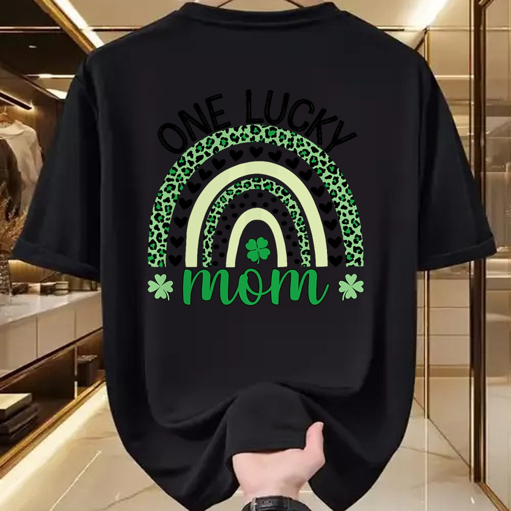 Gift for Mom Shirt, Funny Mom Unisex T-Shirt/Hoodie/Sweatshirt HLT00 - One Lucky Mom Leopard Rainbow St Patricks Day Clover T-Shirt