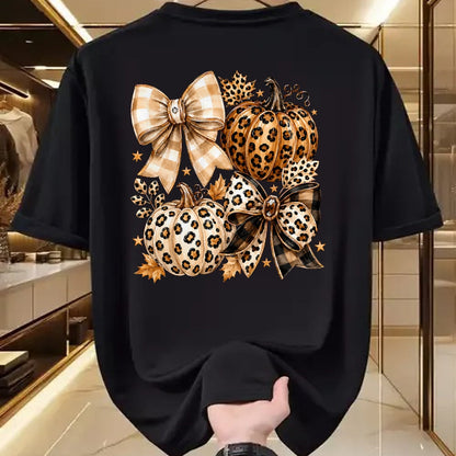 Best Thanksgiving Family Shirt , Funny Thanksgiving UnisexT-Shirt/Hoodie/Sweatshirt HLT00 - Coquette Bow Leopard Pumpkin Thanksgiving Autumn Fall Leaves T-Shirt