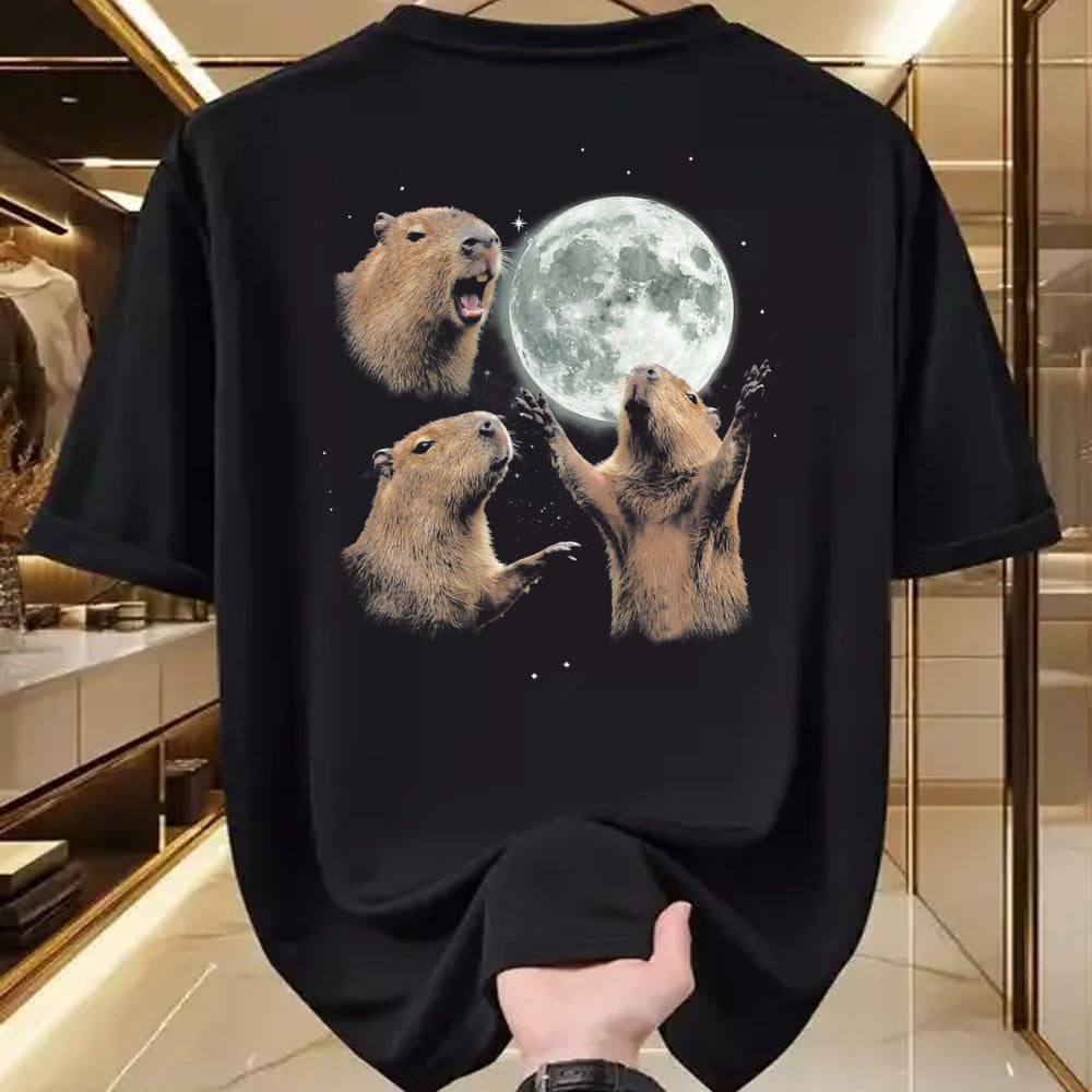 Cute Capybara Shirt, Funny Capybara Unisex T-Shirt/Hoodie/Sweatshirt HLT00 - Funny Capybara Howling at Moon Vintage 90s Graphic T-Shirt