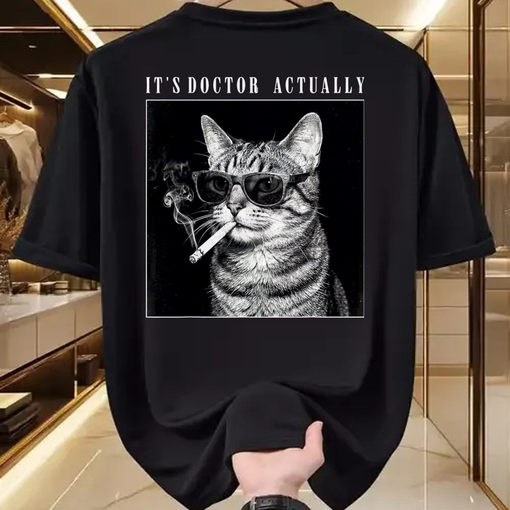 Best Doctor Shirt, Funny Doctor UnisexT-Shirt/Hoodie/Sweatshirt HLT00 - It's Doctor Actually Cool Smoking Cat Funny Phd Graduation T-Shirt, Men, Black, 3X-Large