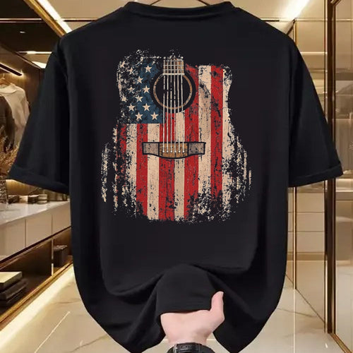 Guitar Lover Shirt, Funny Guitar UnisexT-Shirt/Hoodie/Sweatshirt HLT00 - Vintage USA American Flag Guitar Player Musician Guitarist T-Shirt, Men, Black, 3X-Large