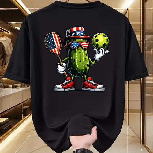 Funny Pickleball Shirt, Pickleball Lover Unisex T-Shirt/Hoodie/Sweatshirt HLT00 - 4th of July Patriotic Pickle Playing pickleball Paddle T-Shirt