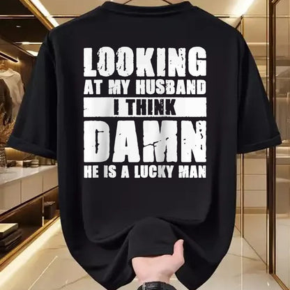 Best Wife Shirt, Wife and Husband Unisex T-Shirt/Hoodie/Sweatshirt HLT00 - Gift for wife T shirt, lucky wife   He is a Lucky Husband - Anniversary Gift - Man & Wife Raglan Bas
