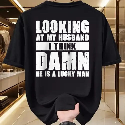 Best Wife Shirt, Wife and Husband Unisex T-Shirt/Hoodie/Sweatshirt HLT00 - Gift for wife T shirt, lucky wife   He is a Lucky Husband - Anniversary Gift - Man & Wife Raglan Bas
