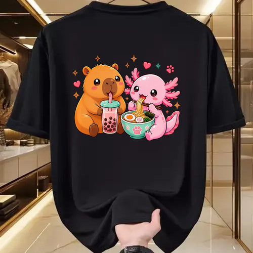 Cute Capybara Shirt, Funny Capybara Unisex T-Shirt/Hoodie/Sweatshirt HLT00 - Cute Capybara Axolotl Boba Ramen Anime Kawaii Foodie Friends T-Shirt