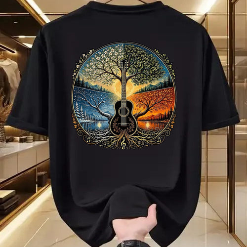 Guitar Lover Shirt, Funny Guitar UnisexT-Shirt/Hoodie/Sweatshirt HLT00 - Acoustic Guitar by the Lake Seasons Nature Music T-Shirt, Men, Black, X-Large