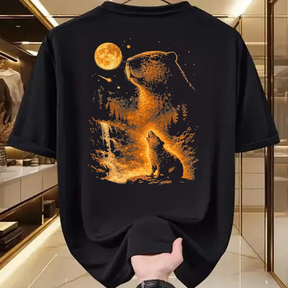 Cute Capybara Shirt, Funny Capybara Unisex T-Shirt/Hoodie/Sweatshirt HLT00 - Vintage Capybara Howling At The Moon Meme 90s Animal Graphic T-Shirt, Men, Black, 3X-Large