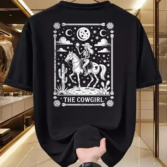 Best Horse Lover Shirt , Funny Horse UnisexT-Shirt/Hoodie/Sweatshirt HLT00 - Skeleton Cowgirl Riding Horse Tarot Card Gothic Halloween T-Shirt