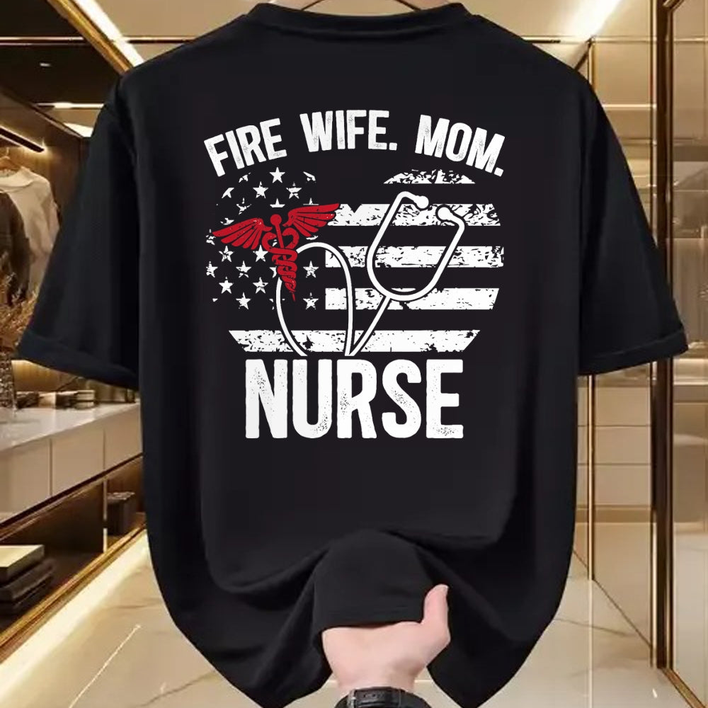 Funny Nurse Shirt, Nurse Unisex T-Shirt/Hoodie/Sweatshirt HLT00 - Fire Wife Mom Nurse Proud Firefighter Wife Nurse T-Shirt