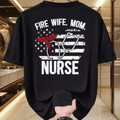 Funny Nurse Shirt, Nurse Unisex T-Shirt/Hoodie/Sweatshirt HLT00 - Fire Wife Mom Nurse Proud Firefighter Wife Nurse T-Shirt