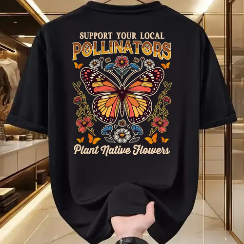 Native American T-Shirts, Vintage Native American Unisex T-Shirt/Hoodie/Sweatshirt HLT00 - Butterfly Support Local Pollinators Plants Native Flowers