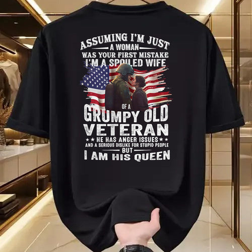 Best Wife Shirt, Wife and Husband Unisex T-Shirt/Hoodie/Sweatshirt HLT00 - Gift for wife T shirt, spoiled wife   Womens I'm A Spoiled Wife Of A Grumpy Old Veteran (On Back) V-