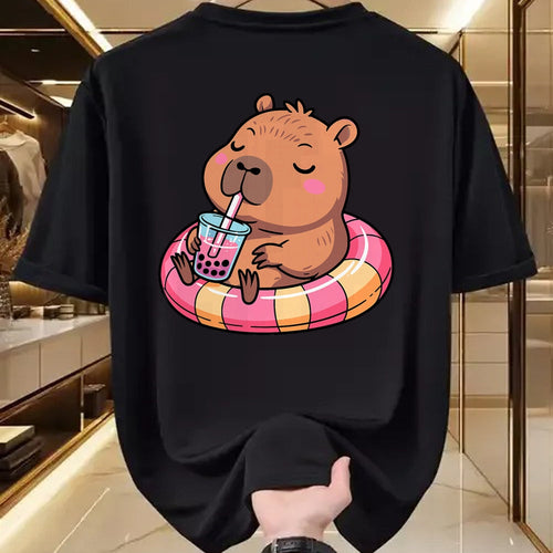 Cute Capybara Shirt, Funny Capybara Unisex T-Shirt/Hoodie/Sweatshirt HLT00 - Kawaii Capybara Bubble Tea Pool Float Teen Girls and Her Mom T-Shirt