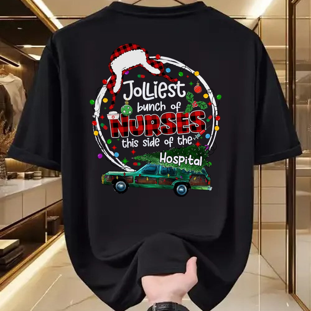 Funny Nurse Shirt, Nurse Unisex T-Shirt/Hoodie/Sweatshirt HLT00 - Jolliest Bunch Of Nurses This Side Of The Hospital Christmas T-Shirt