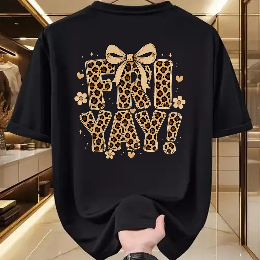 Best Teacher Shirt, Funny Teacher UnisexT-Shirt/Hoodie/Sweatshirt HLT00 - Happy Fri-Yay Friday Leopard Bow Teacher Back to School T-Shirt