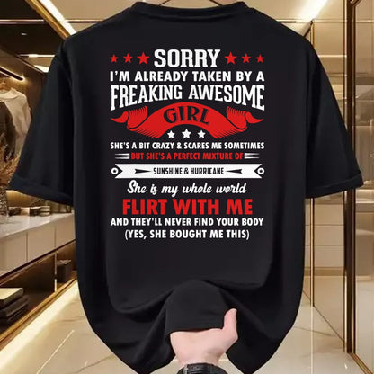 Best Wife Shirt, Wife and Husband Unisex T-Shirt/Hoodie/Sweatshirt HLT00 - Mens Sorry I'm Already Taken By Freaking Awesome Girl Funny T-Shirt