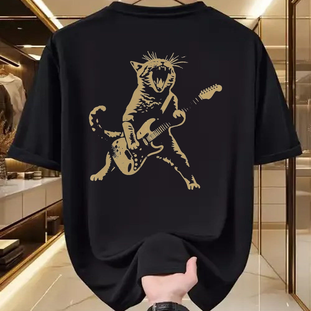 Guitar Lover Shirt, Funny Guitar UnisexT-Shirt/Hoodie/Sweatshirt HLT00 - Cat Playing Guitar Rock Star Rock and Roll Men Women Kids T-Shirt, Men, Black, 3X-Large