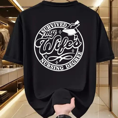 Funny Nurse Shirt, Nurse Unisex T-Shirt/Hoodie/Sweatshirt HLT00 - I Survived My Wife's Nursing Degree Nurse - RN Graduation Premium T-Shirt