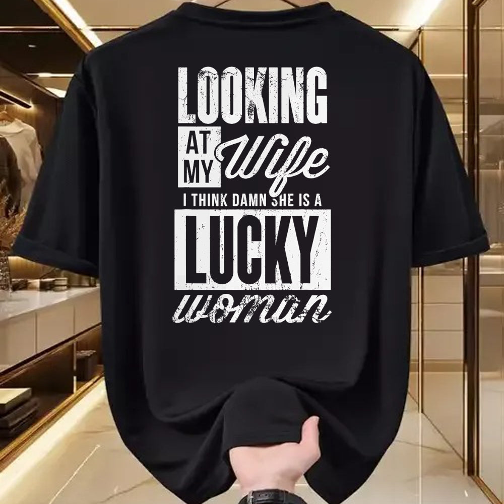 Best Wife Shirt, Wife and Husband Unisex T-Shirt/Hoodie/Sweatshirt HLT00 - Gift for wife T shirt, lucky wife   Looking At My Wife I Think Damn My Wife Is A Lucky Woman T-Shirt