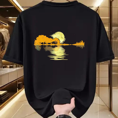 Guitar Lover Shirt, Funny Guitar UnisexT-Shirt/Hoodie/Sweatshirt HLT00 - Guitar Lake Shadow Love Guitar Musician T-Shirt, Men, Black, 3X-Large