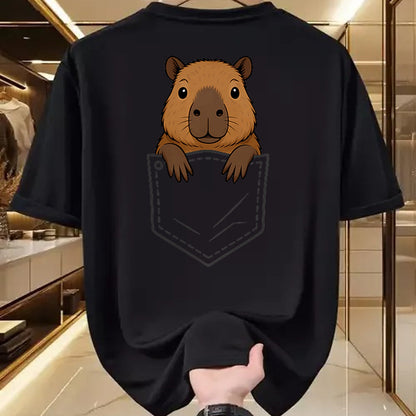 Cute Capybara Shirt, Funny Capybara Unisex T-Shirt/Hoodie/Sweatshirt HLT00 - Funny Capybara Peeking in Pocket Capy Rodent Animal Lover T-Shirt