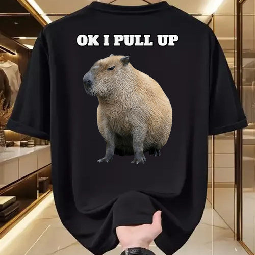 Cute Capybara Shirt, Funny Capybara Unisex T-Shirt/Hoodie/Sweatshirt HLT00 - Ok I Pull Up Capybara T-Shirt, Men, Black, Small