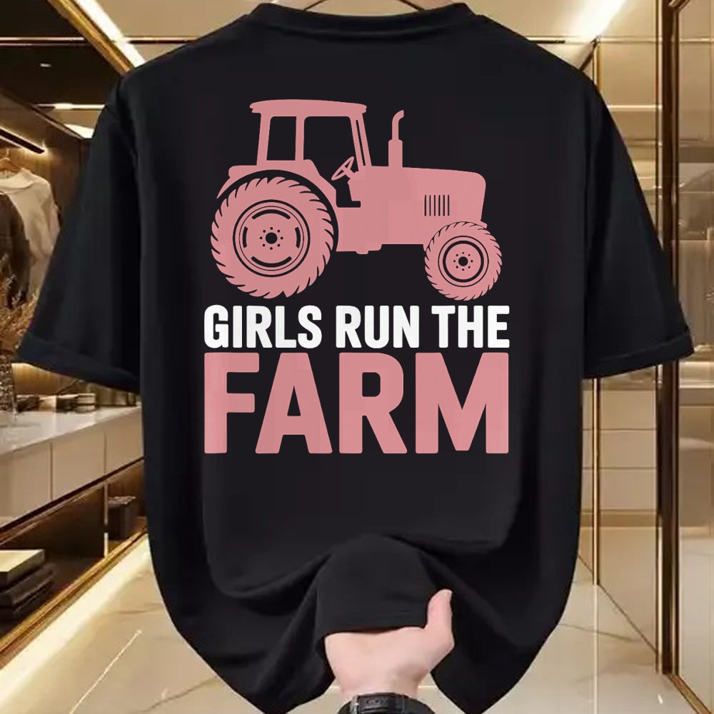 Best Farmer Life Shirt, Funny Farmer UnisexT-Shirt/Hoodie/Sweatshirt HLT00 - Girls Run The Farm Pink Farm Tractor Girl Women T-Shirt