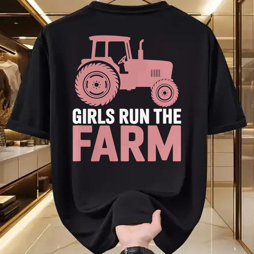 Best Farmer Life Shirt, Funny Farmer UnisexT-Shirt/Hoodie/Sweatshirt HLT00 - Girls Run The Farm Pink Farm Tractor Girl Women T-Shirt