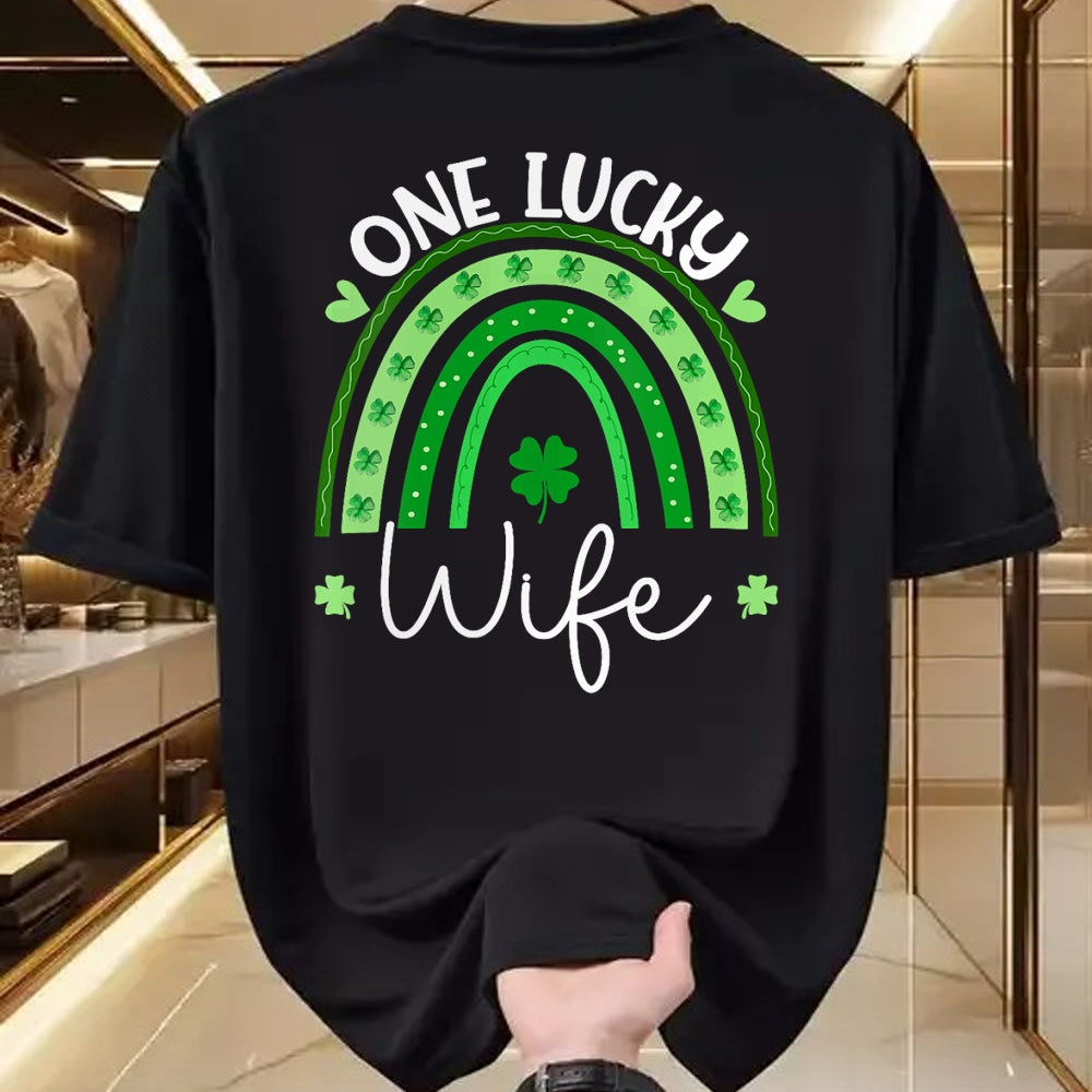 Best Wife Shirt, Wife and Husband Unisex T-Shirt/Hoodie/Sweatshirt HLT00 - Gift for wife T shirt, lucky wife   Womens One Lucky Wife Rainbow Irish St Patricks Day Shamrock V-N