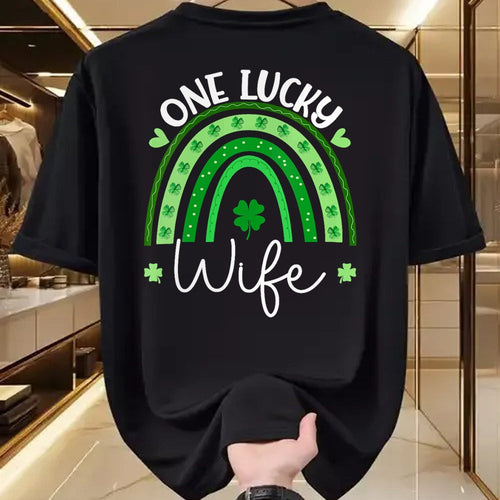 Best Wife Shirt, Wife and Husband Unisex T-Shirt/Hoodie/Sweatshirt HLT00 - Gift for wife T shirt, lucky wife   Womens One Lucky Wife Rainbow Irish St Patricks Day Shamrock V-N