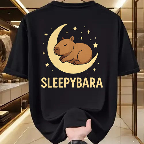 Cute Capybara Shirt, Funny Capybara Unisex T-Shirt/Hoodie/Sweatshirt HLT00 - Cute Sleepybara Funny Capybara Sleeping on Moon Graphic T-Shirt