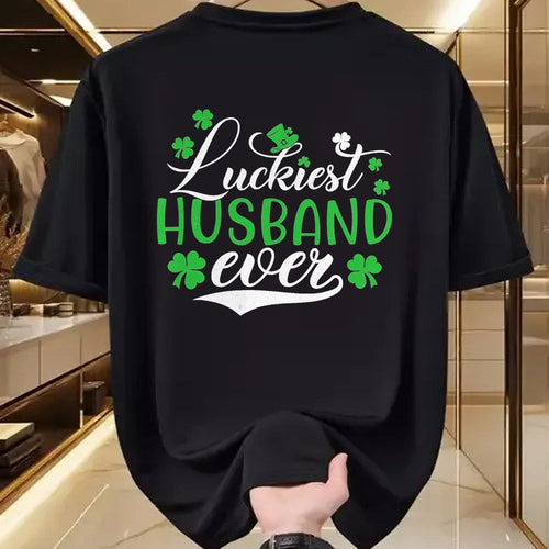 Best Husband Shirt, Wife and Husband Unisex T-Shirt/Hoodie/Sweatshirt HLT00 - Luckiest Husband Ever Shamrock Lucky St Patrick_s Day T-Shirt, Men, Black, Small