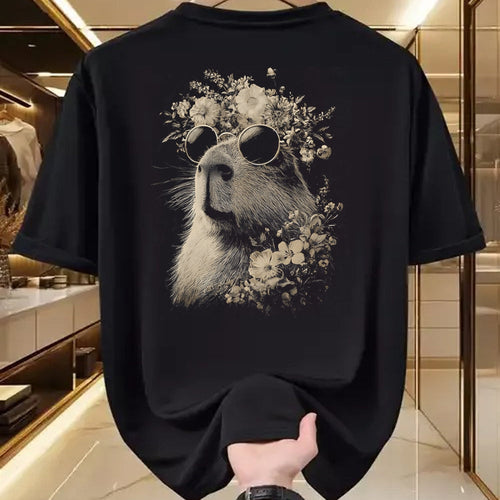 Cute Capybara Shirt, Funny Capybara Unisex T-Shirt/Hoodie/Sweatshirt HLT00 - Vintage Capybara with Sunglasses Floral Crown Boho Animal T-Shirt