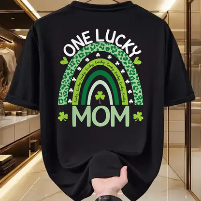 Gift for Mom Shirt, Funny Mom Unisex T-Shirt/Hoodie/Sweatshirt HLT00 - One Lucky Mom Leopard Rainbow St Patricks Day Clover Long Sleeve T-Shirt