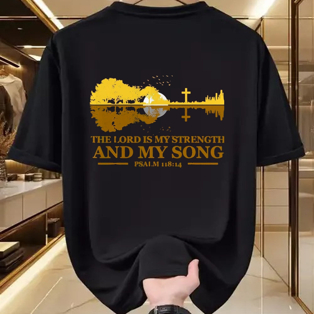 Guitar Lover Shirt, Funny Guitar UnisexT-Shirt/Hoodie/Sweatshirt HLT00 - The Lord is My Strength and My Song Christian Guitar Faith T-Shirt, Men, Black, 3X-Large