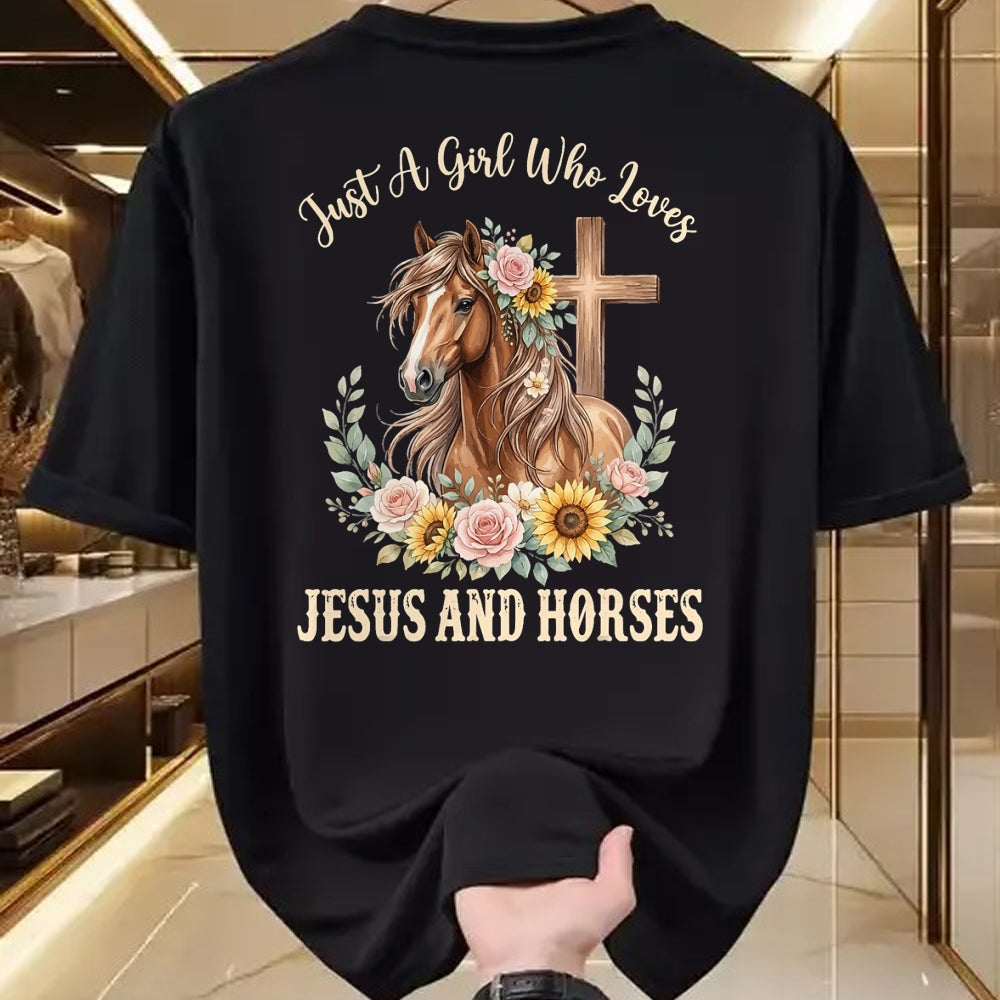 Best Horse Lover Shirt , Funny Horse UnisexT-Shirt/Hoodie/Sweatshirt HLT00 - Just A Girl Who Loves Jesus and Horses T-Shirt